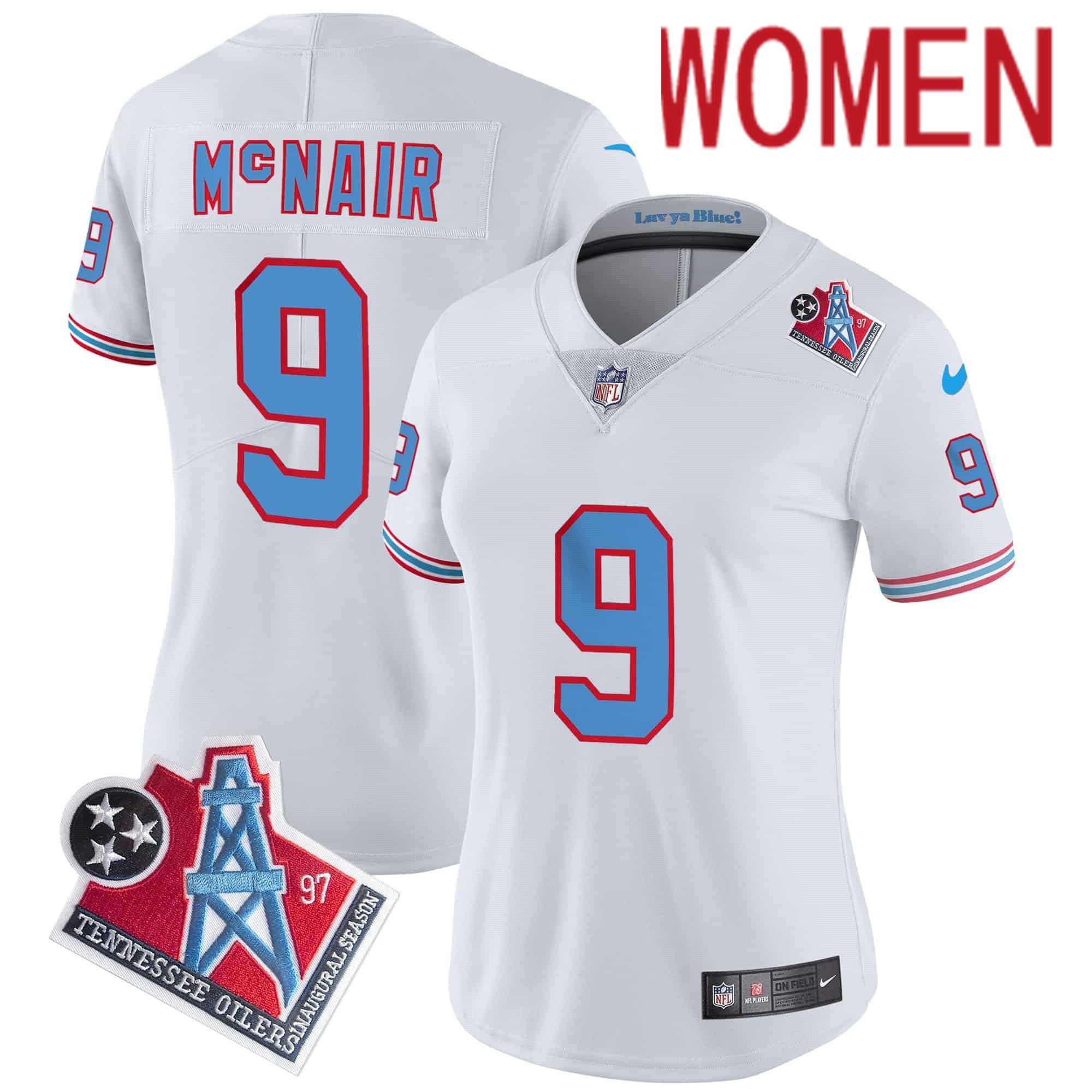 Women Tennessee Titans #9 Mcnair White 1997 Throwback 2024 Nike Limited Vapor NFL Jersey->women nfl jersey->Women Jersey